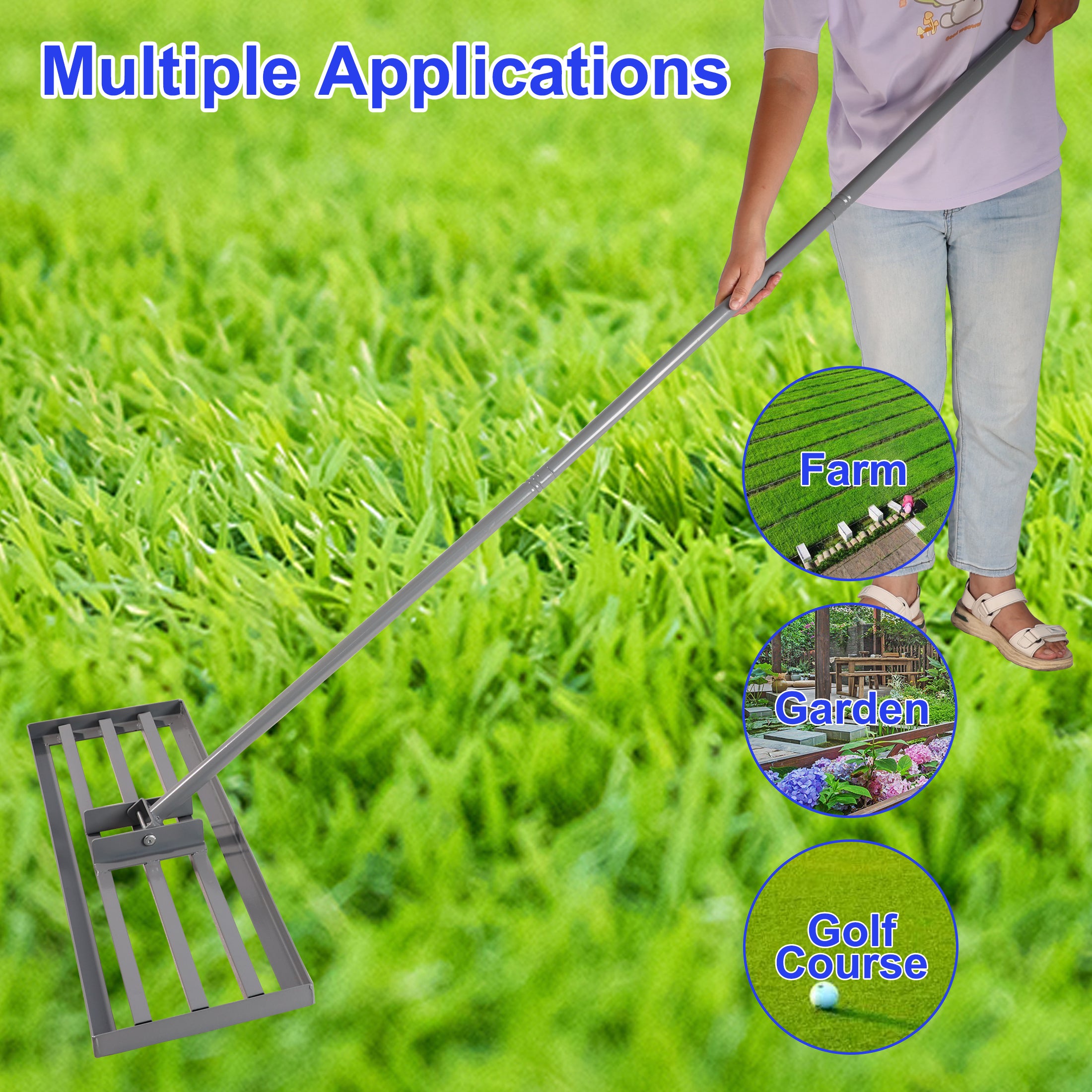 Garden backyard farmland golf course compost sand leveling with 79.5 long handle heavy duty tool lawn leveling rake