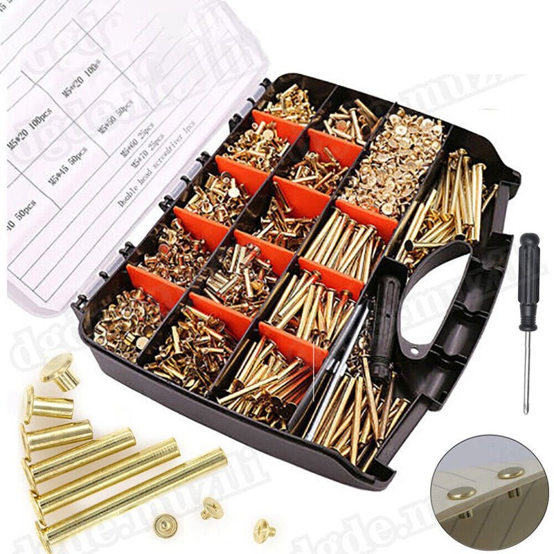 1250Pcs Book Screws Book Rivets Brass - Plated Chicago Screws Screw Rivets M5 - HomeDIYer