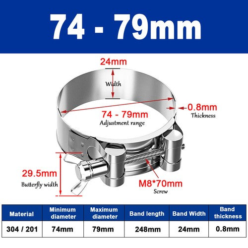 Butterfly Wing 306/201 Stainless Steel Jubilee Type Hose Pipe Clips 17mm - 252mm