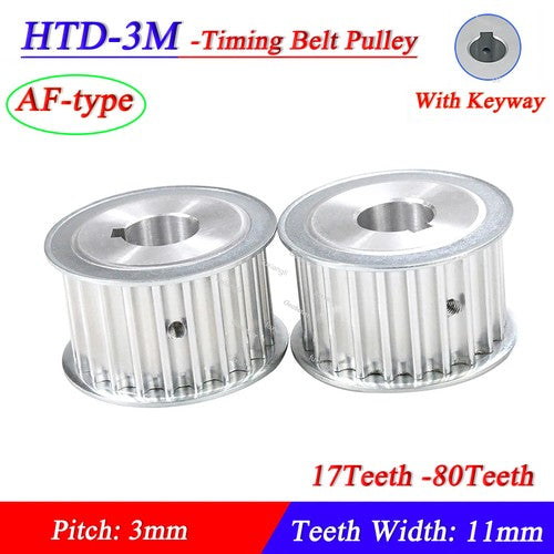 HTD-3M 17T-80T Timing Belt Pulley Pitch 3mm AF-type With Keyway Wheel Width 11mm