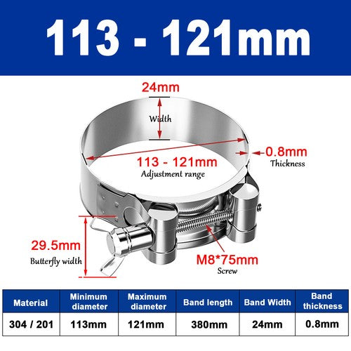 Butterfly Wing 306/201 Stainless Steel Jubilee Type Hose Pipe Clips 17mm - 252mm