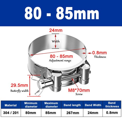Butterfly Wing 306/201 Stainless Steel Jubilee Type Hose Pipe Clips 17mm - 252mm