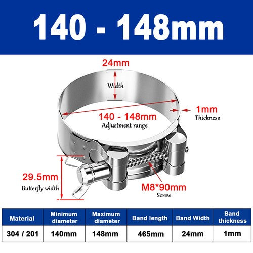 Butterfly Wing 306/201 Stainless Steel Jubilee Type Hose Pipe Clips 17mm - 252mm