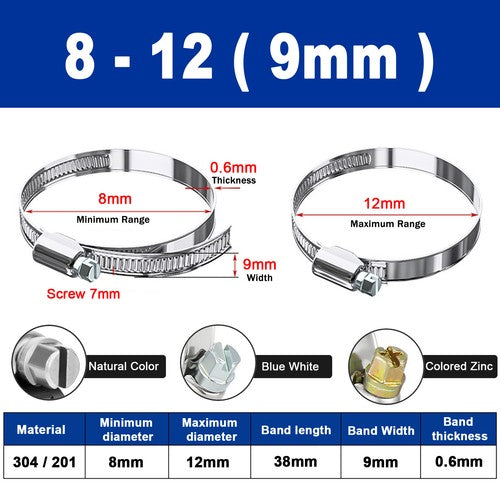 Hose Clamps Jubilee Clips Worm drive Mikalors Kale Stainless Steel Pipe Clip 304 Natural Color