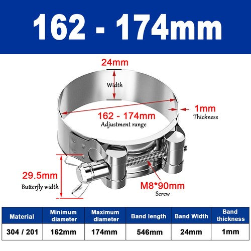 Butterfly Wing 306/201 Stainless Steel Jubilee Type Hose Pipe Clips 17mm - 252mm