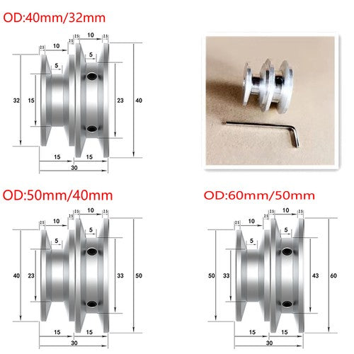 OD 32-60mm Double V-Groove Aluminum Drive Pulley For O(Z)-Section V-Belt Pulleys