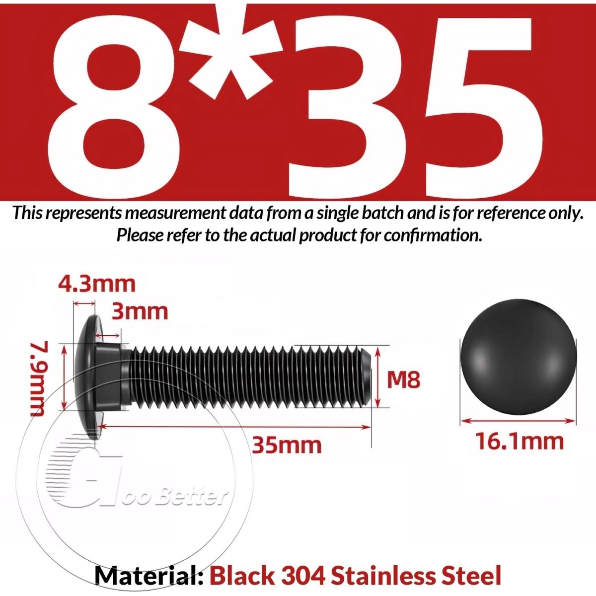 M8 M10 M12 Carriage Bolts – Cup Square Domed Head, Black A2 - 70 Stainless Steel - HomeDIYer