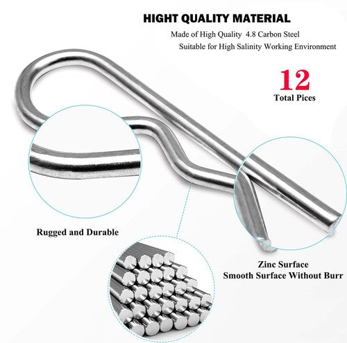 Set of 12 Spring Steel R-Clamps, made of durable 4.8-grade carbon steel with a smooth, burr-free surface, for use with hitch lock systems on trailers, tractors, farm equipment, trucks, cars, and more. | HomeDIYer