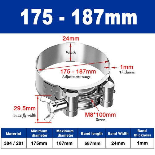 Butterfly Wing 306/201 Stainless Steel Jubilee Type Hose Pipe Clips 17mm - 252mm