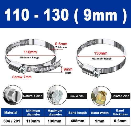 Hose Clamps Jubilee Clips Worm drive Mikalors Kale Stainless Steel Pipe Clip 304 Natural Color