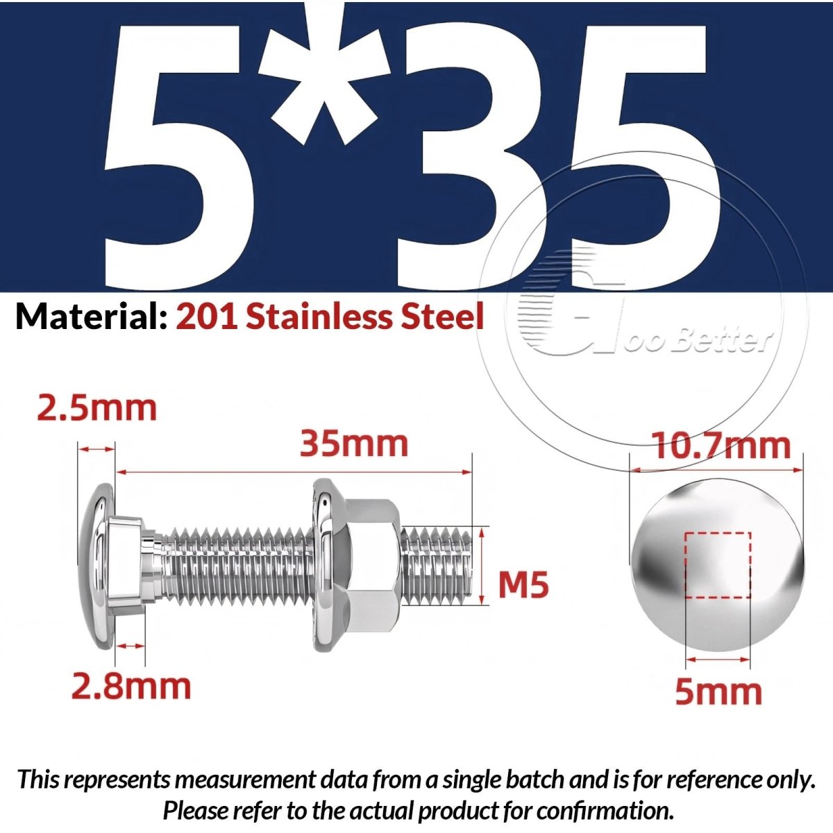 M5–M12 Carriage Bolts with Nuts | Cup Square Domed Head | 201 Stainless Steel - HomeDIYer