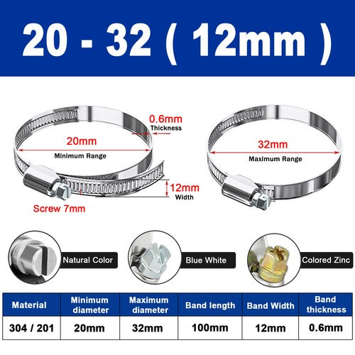 Hose Clamps Jubilee Clips Worm drive Mikalors Kale Stainless Steel Pipe Clip 304 Natural Color