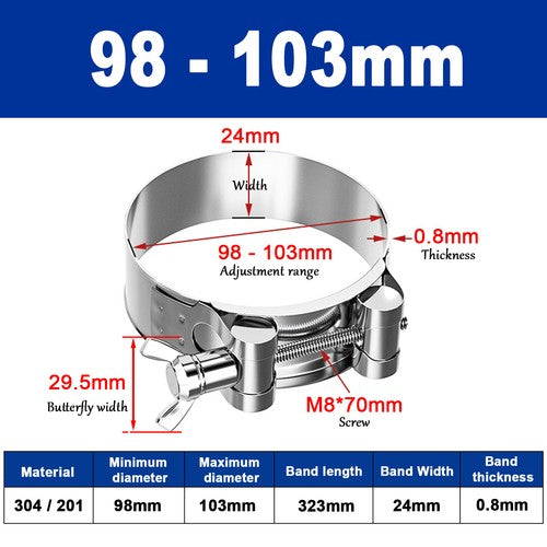 Butterfly Wing 306/201 Stainless Steel Jubilee Type Hose Pipe Clips 17mm - 252mm