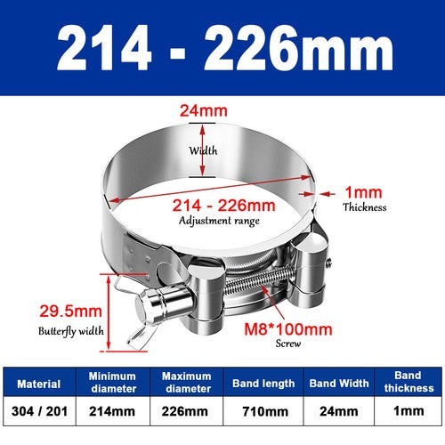 Butterfly Wing 306/201 Stainless Steel Jubilee Type Hose Pipe Clips 17mm - 252mm