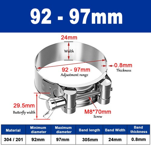 Butterfly Wing 306/201 Stainless Steel Jubilee Type Hose Pipe Clips 17mm - 252mm