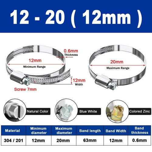 Hose Clamps Jubilee Clips Worm drive Mikalors Kale Stainless Steel Pipe Clip 304 Natural Color