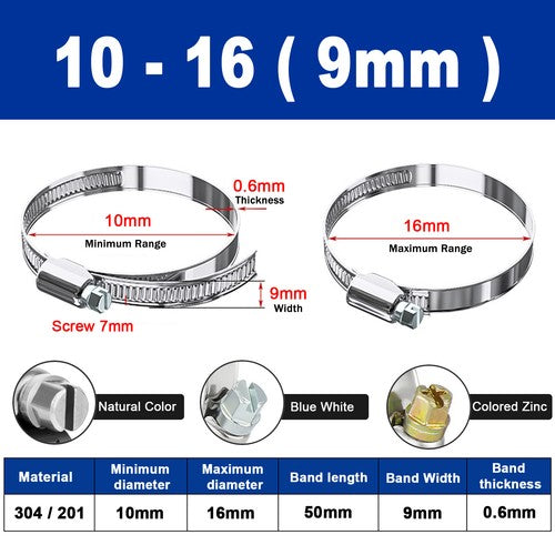 Hose Clamps Jubilee Clips Worm drive Mikalors Kale Stainless Steel Pipe Clip 304 Natural Color