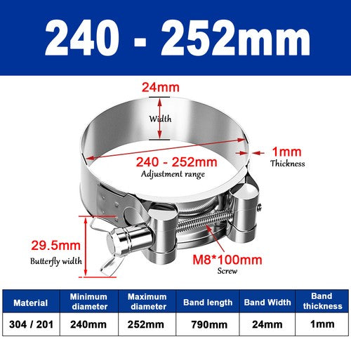 Butterfly Wing 306/201 Stainless Steel Jubilee Type Hose Pipe Clips 17mm - 252mm