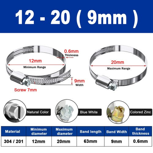 Hose Clamps Jubilee Clips Worm drive Mikalors Kale Stainless Steel Pipe Clip 304 Natural Color