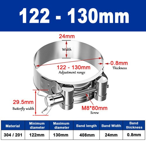 Butterfly Wing 306/201 Stainless Steel Jubilee Type Hose Pipe Clips 17mm - 252mm