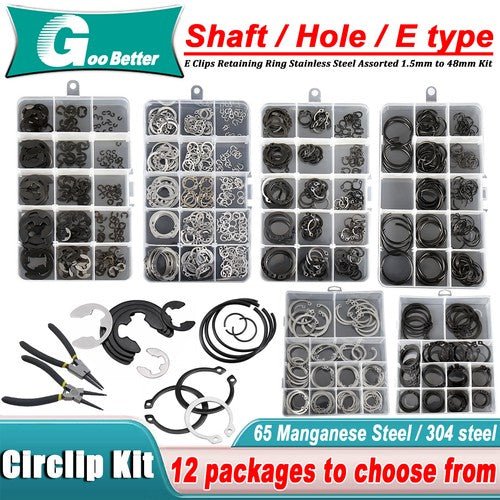 E Clips C Circlip Retaining Ring Stainless Steel Carbon Steel Kit 1.5mm - 48mm Kit - HomeDIYer