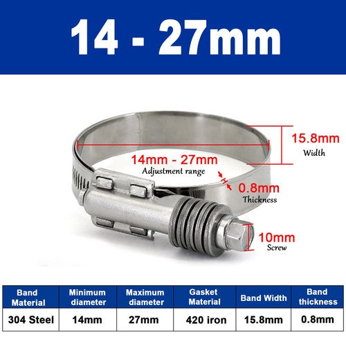 Worm Drive Hose Clips Stainless Steel Adjustable Range for Water Pipe, Plumbing