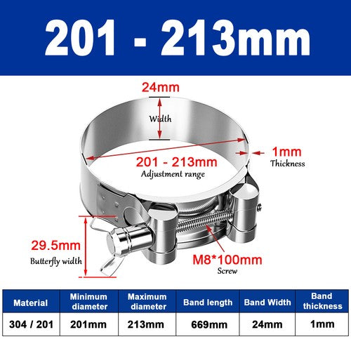 Butterfly Wing 306/201 Stainless Steel Jubilee Type Hose Pipe Clips 17mm - 252mm