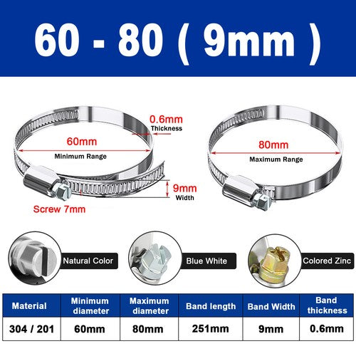 Hose Clamps Jubilee Clips Worm drive Mikalors Kale Stainless Steel Pipe Clip 304 Natural Color