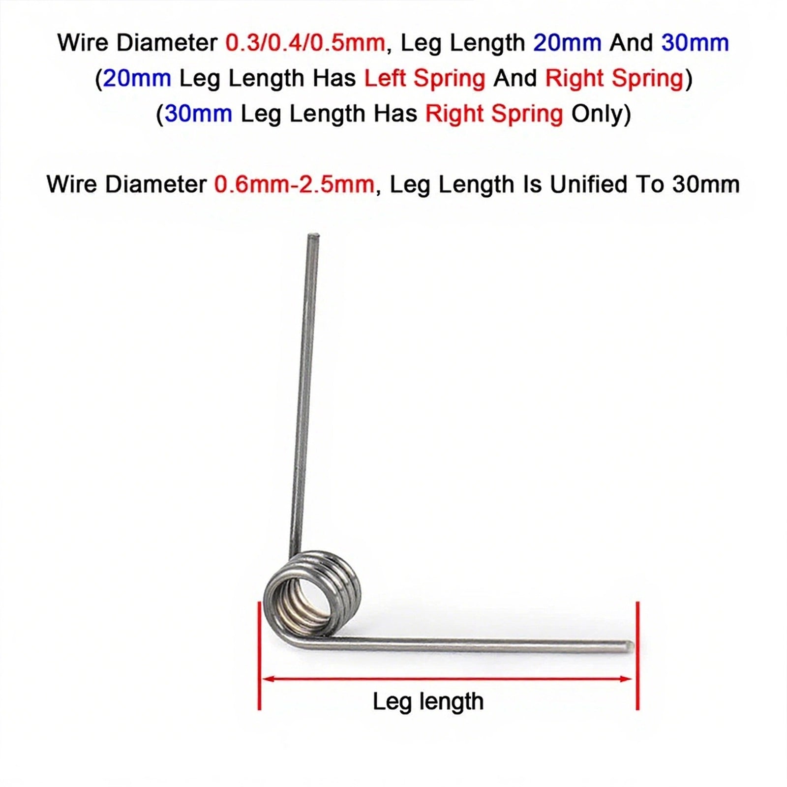 Torsion Spring 3 - 9 Coil (10 pcs), 1.6mm Wire dia, 8 ~ 18mm OD, Left spring Steel - HomeDIYer