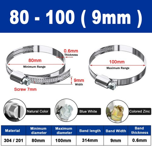 Hose Clamps Jubilee Clips Worm drive Mikalors Kale Stainless Steel Pipe Clip 304 Natural Color