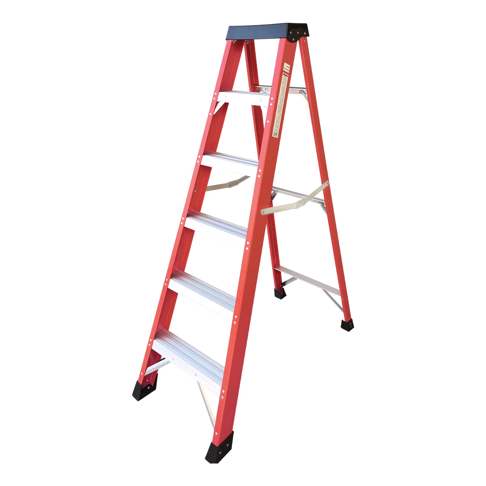 Fiberglass Step Ladder — 330 lb Capacity, Non‑Conductive, Safety Red, 11" Step Spacing