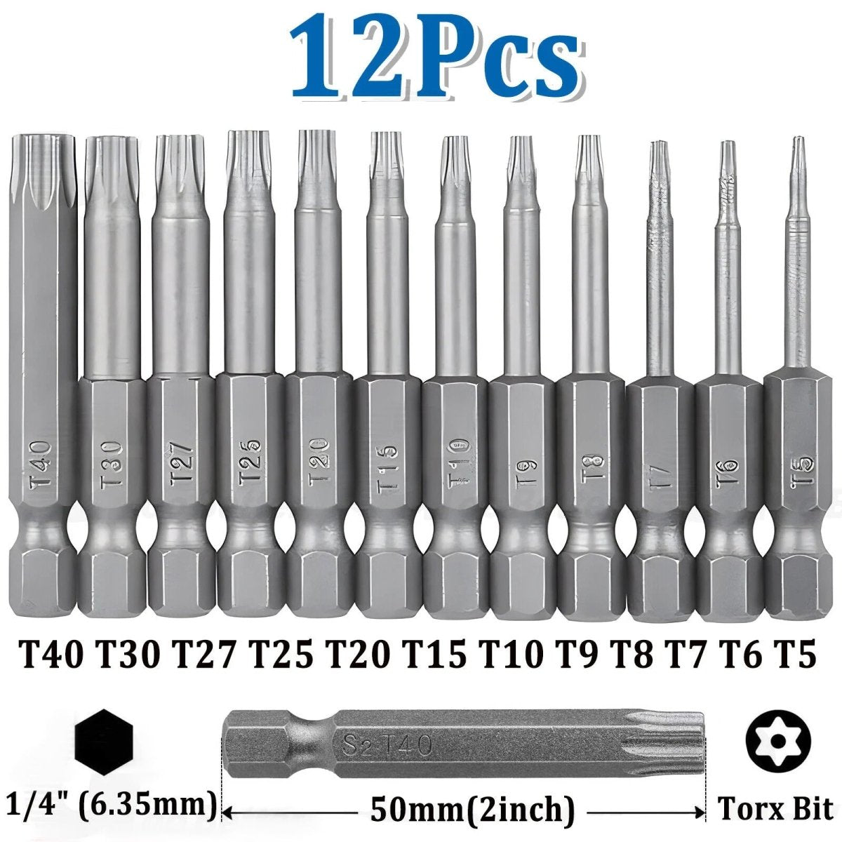 12pc Tamper Proof Star Security Torx Bit Set T5 T6 T7 T8 T9 T10 T15 T20 T25 T30 - HomeDIYer