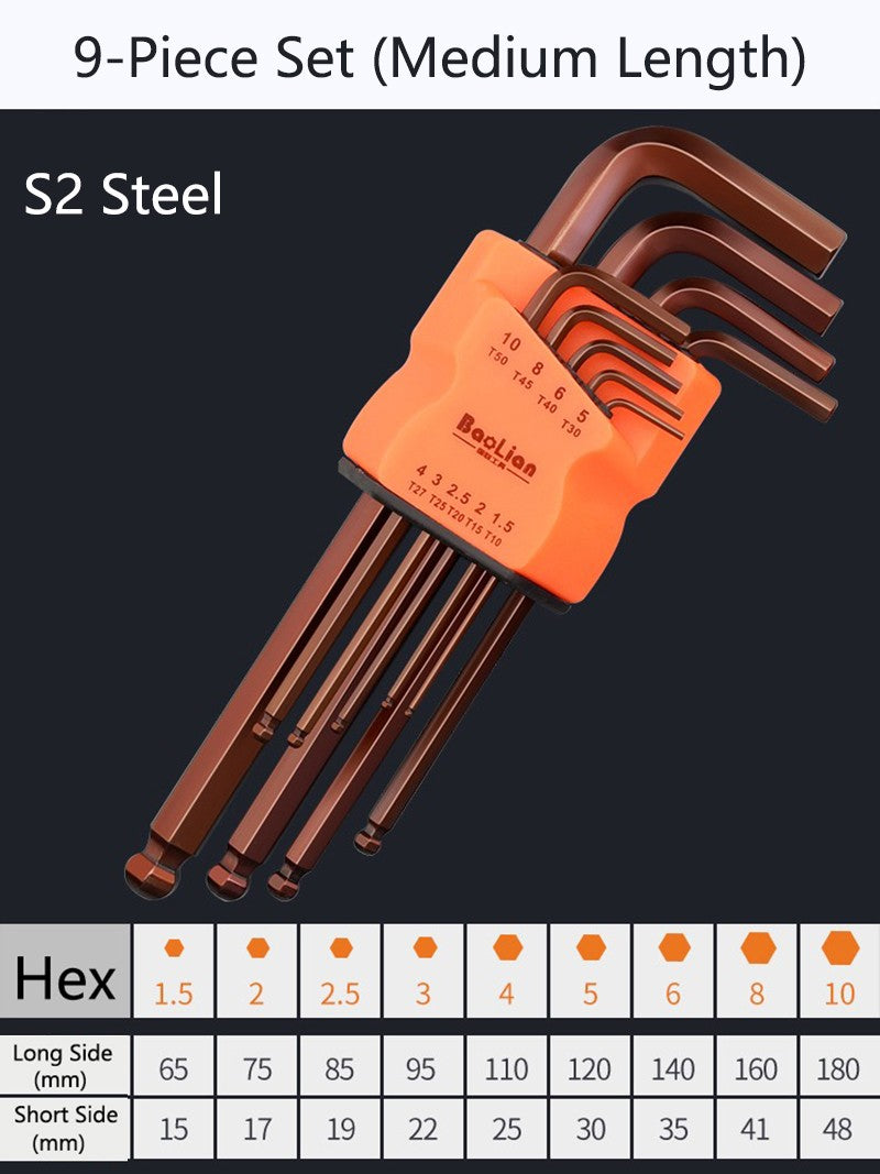 Metric Allen Key Set Hexagon Hex Ball End Wrench 9 Piece Hand Tools 1.5mm - 10mm