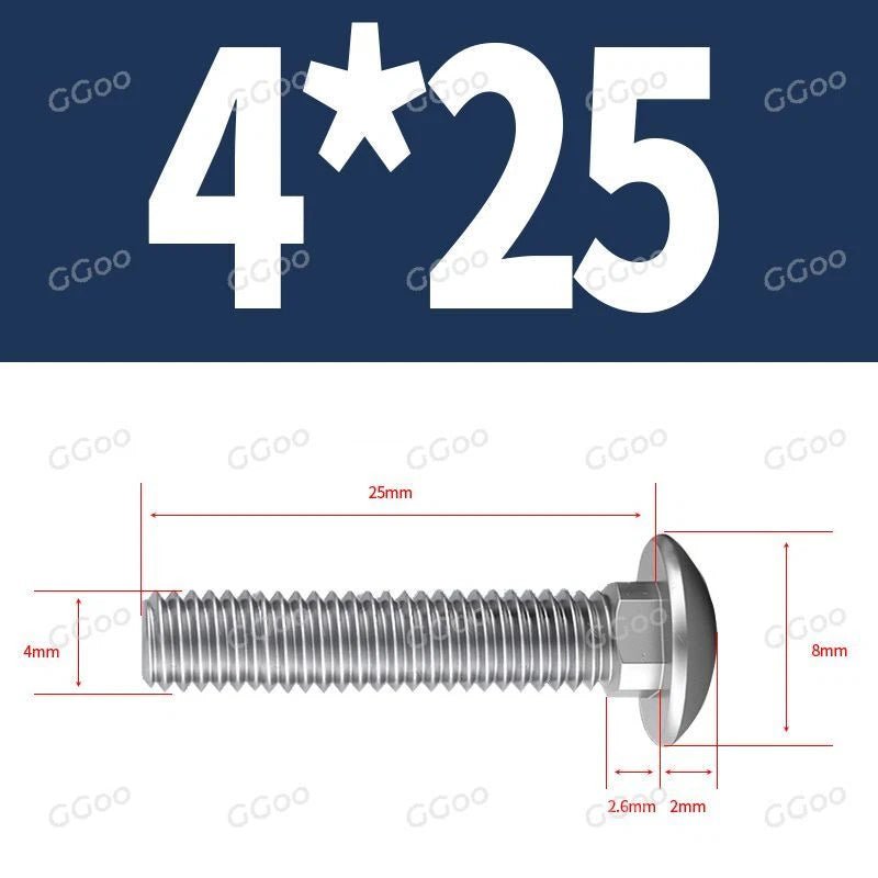 M4 Carriage Bolts – G304 Stainless Steel, DIN 603, Cup Square Dome Head - HomeDIYer