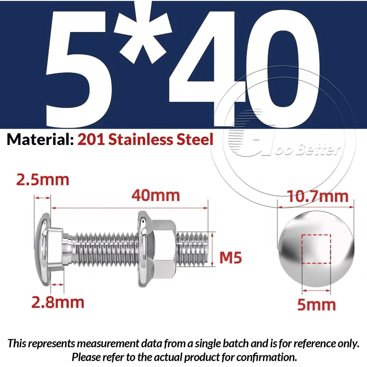 M5–M12 Carriage Bolts with Nuts | Cup Square Domed Head | 201 Stainless Steel - HomeDIYer