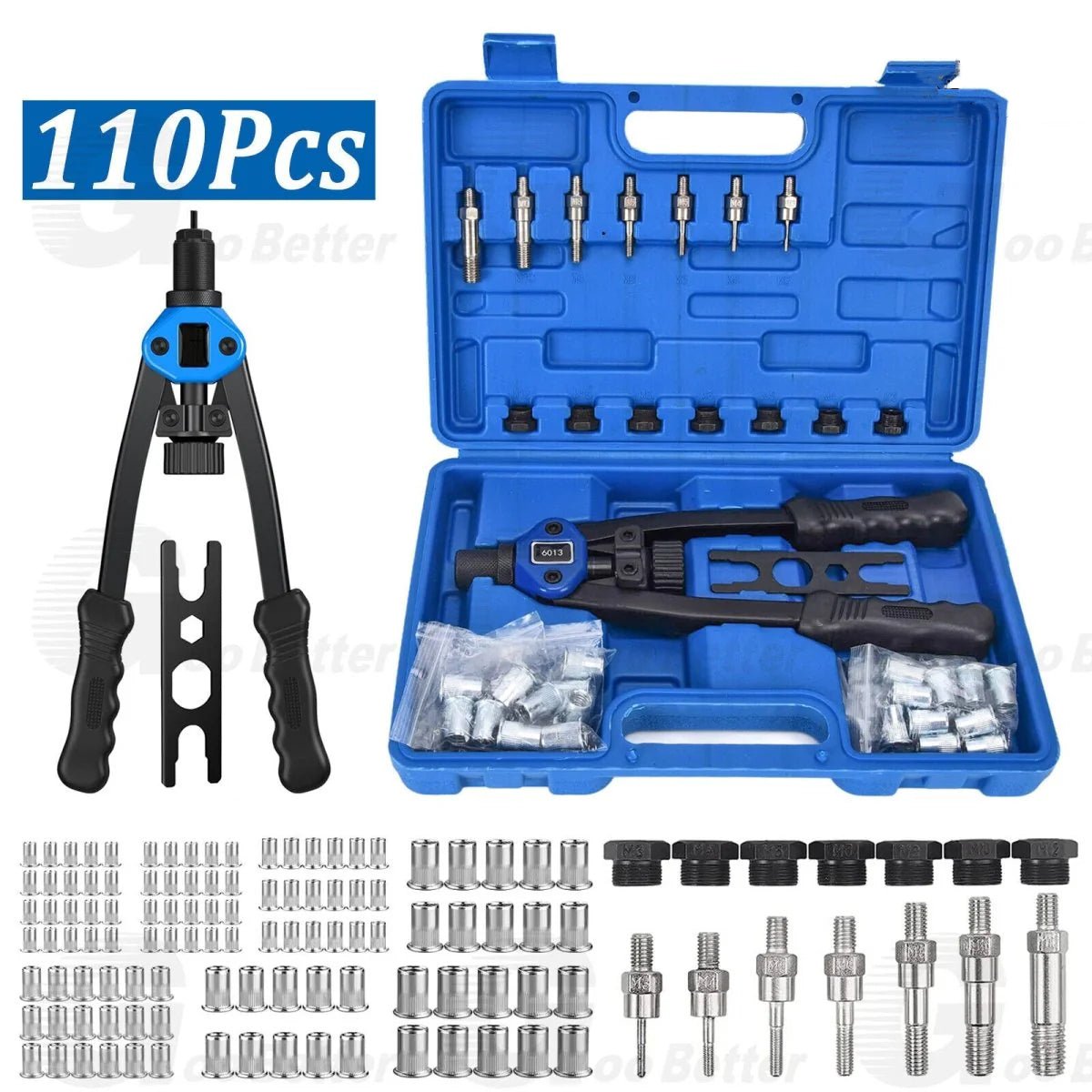 13'' Rivet Gun Kit Rivnut Thread Setting Tool Nut Setter NutSert Metric 110PCS - HomeDIYer