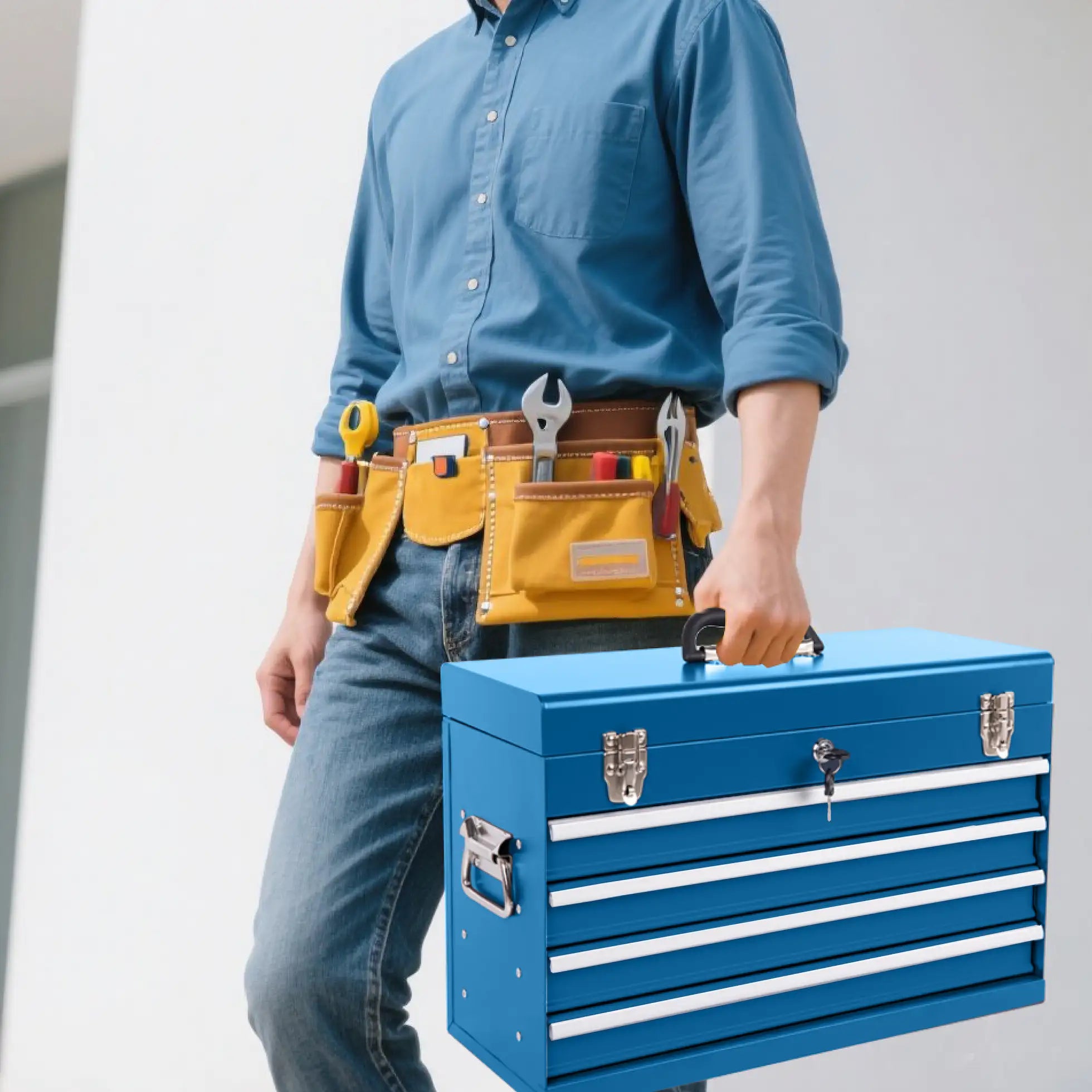 Heavy Duty Metal Tool Box – 21" Portable 4‑Drawer Tool Chest with EVA Liners, Ball Bearing Slides & Locking System