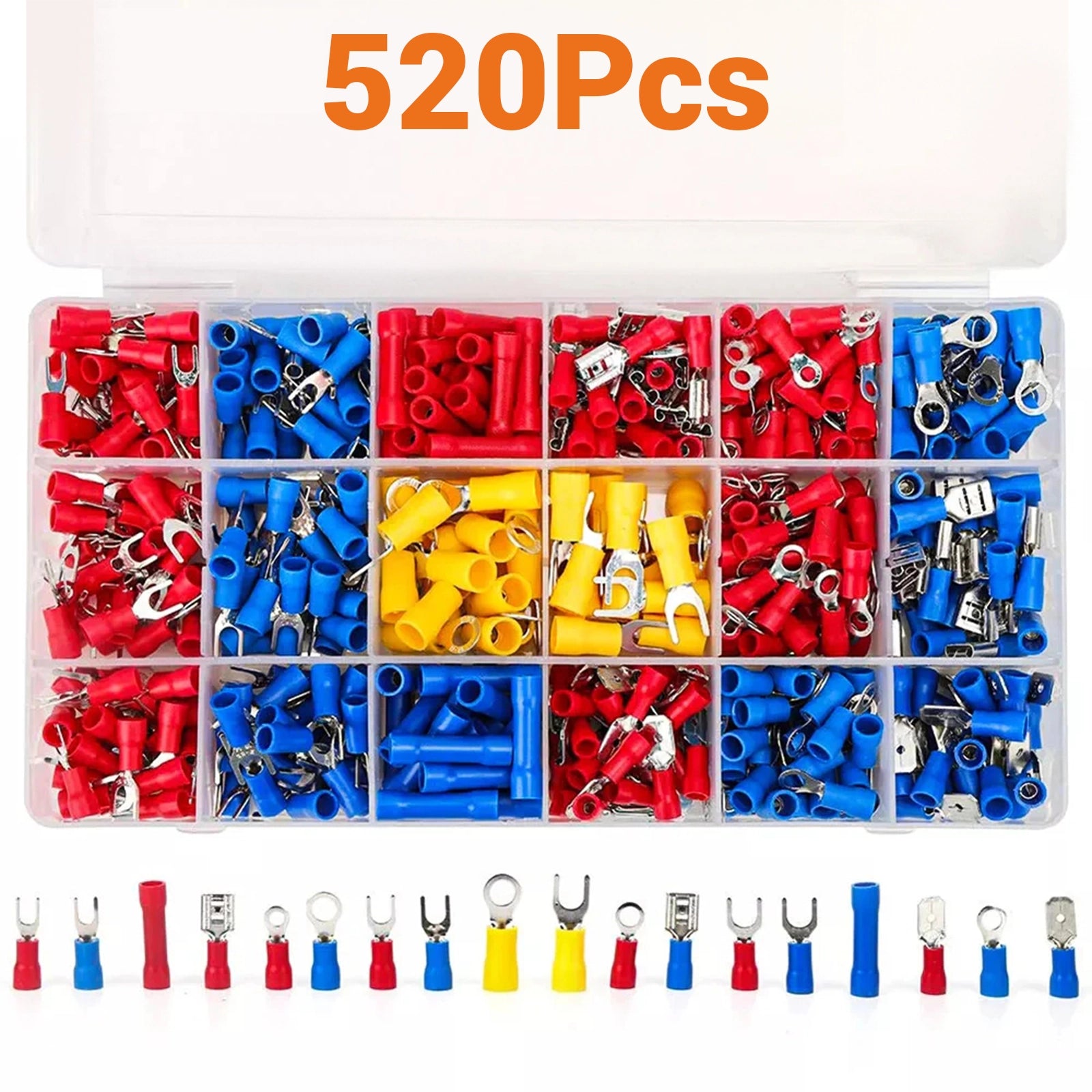 520Pcs Insulated Electrical Wire Splice Terminal Ring Spade Crimp Connector Kit - HomeDIYer