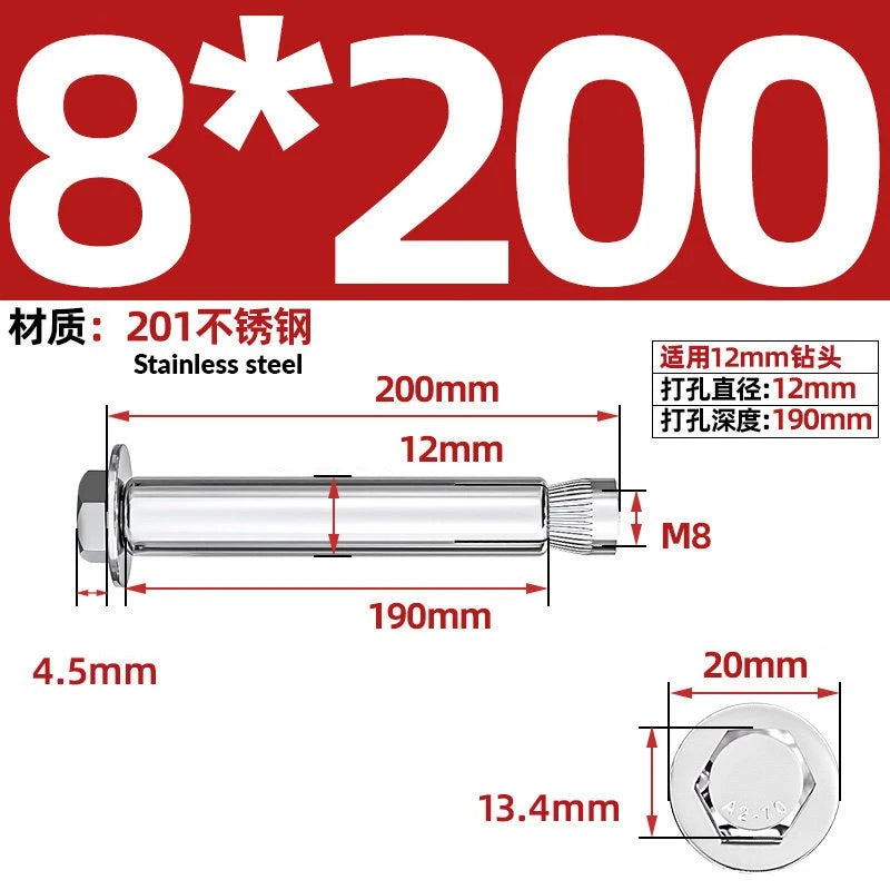 Stainless Steel Masonry Concrete Expansion Anchor Bolt — M6 M8 M10 M12 M16 | 304 & 201 SS