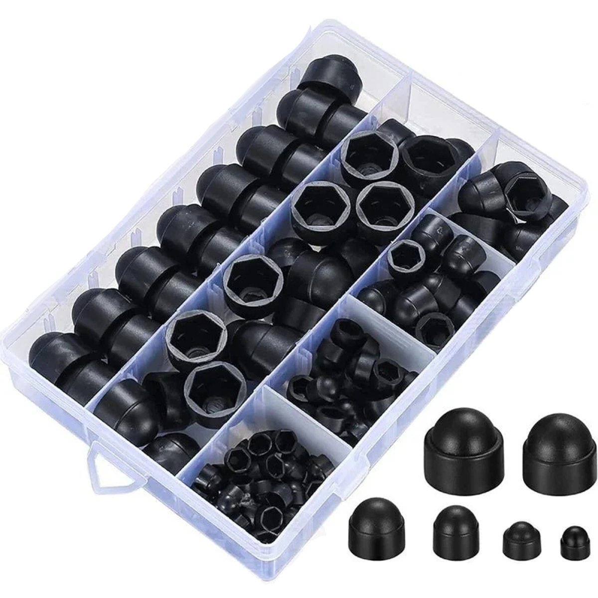 145pcs M4 - M12 Dome Hex Bolt Nut Head Caps Cover Against Protection Plastic Black - HomeDIYer
