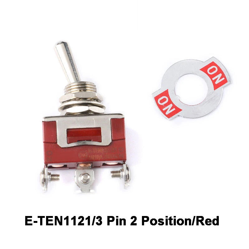 E-TEN Toggle Switch SPDT ON-ON 15A 250V — 2/3/4/6/9/12 Pin, 2/3 Position, Orange or Red
