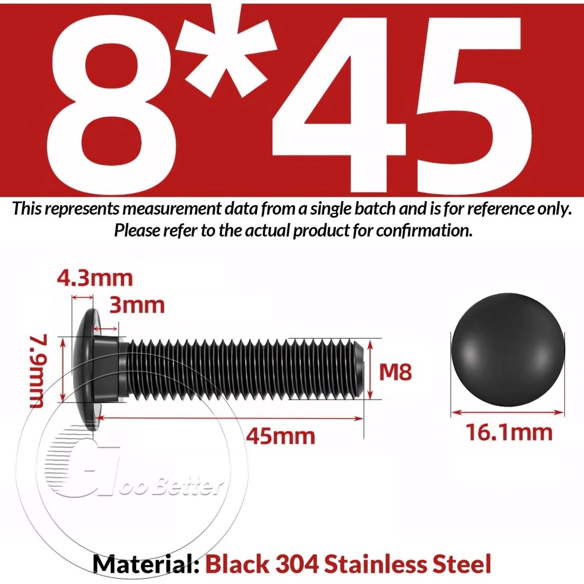 M8 M10 M12 Carriage Bolts – Cup Square Domed Head, Black A2 - 70 Stainless Steel - HomeDIYer