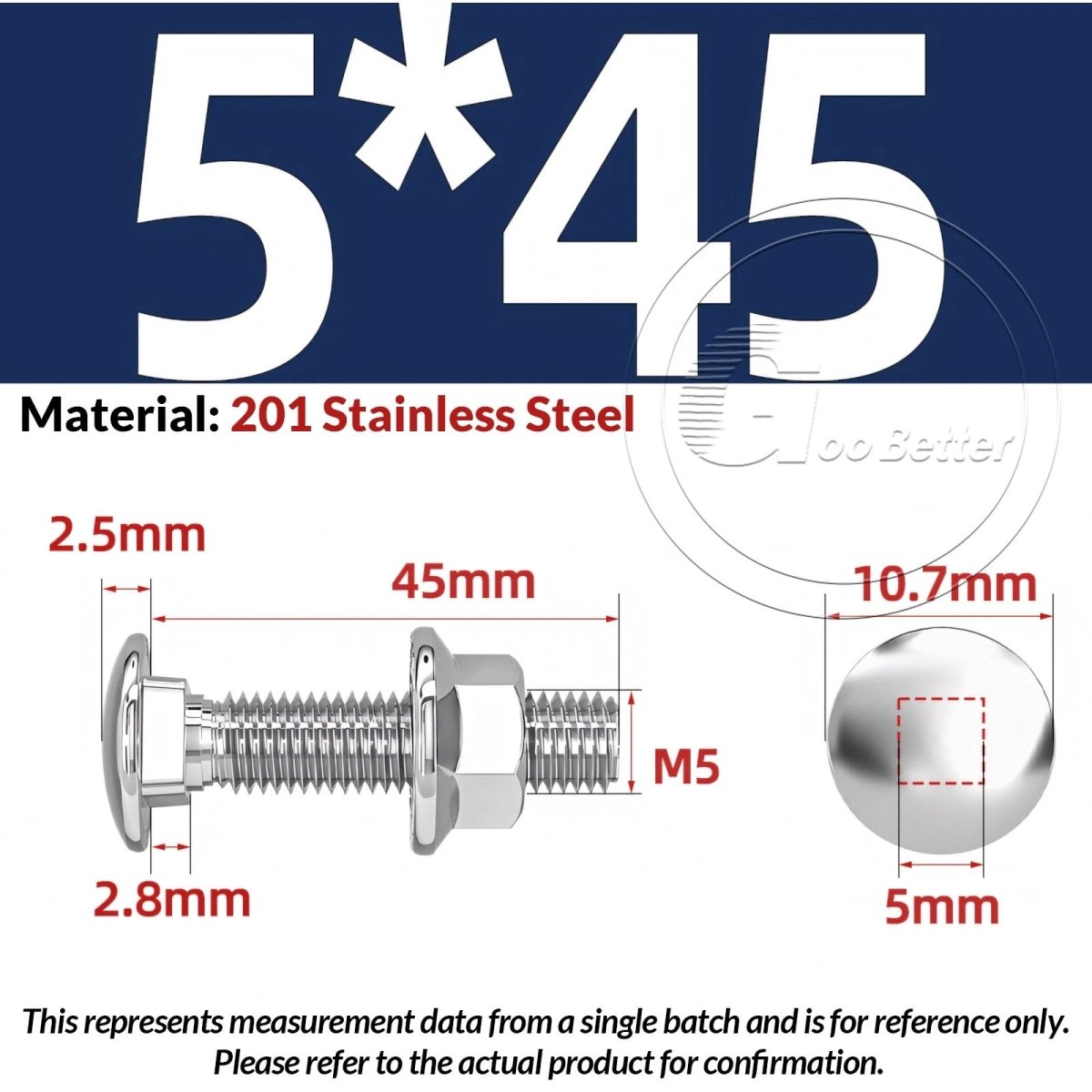 M5–M12 Carriage Bolts with Nuts | Cup Square Domed Head | 201 Stainless Steel - HomeDIYer
