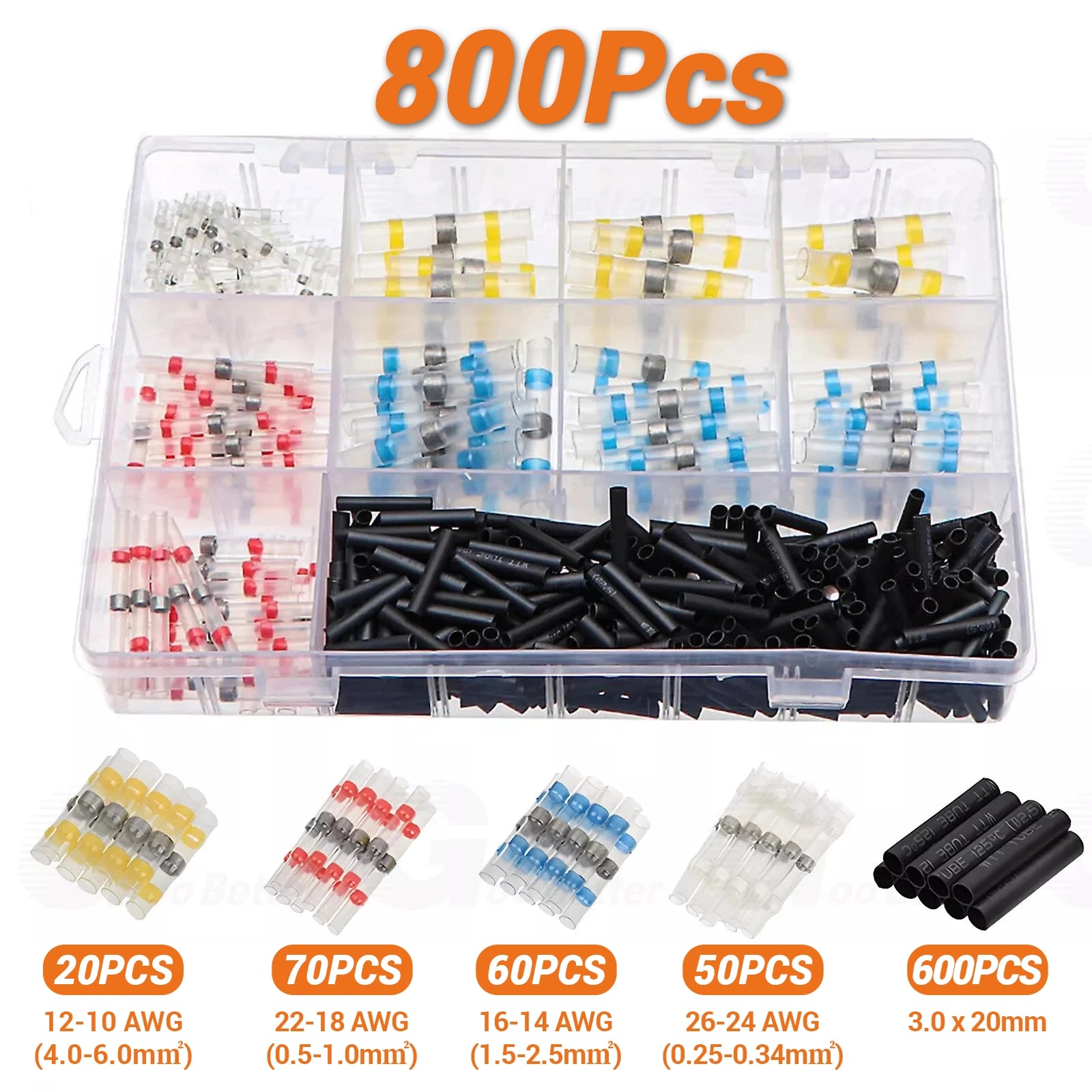 800pcs Solder Seal Butt Wire Connectors Heat Shrink Sleeve Waterproof Terminals - HomeDIYer
