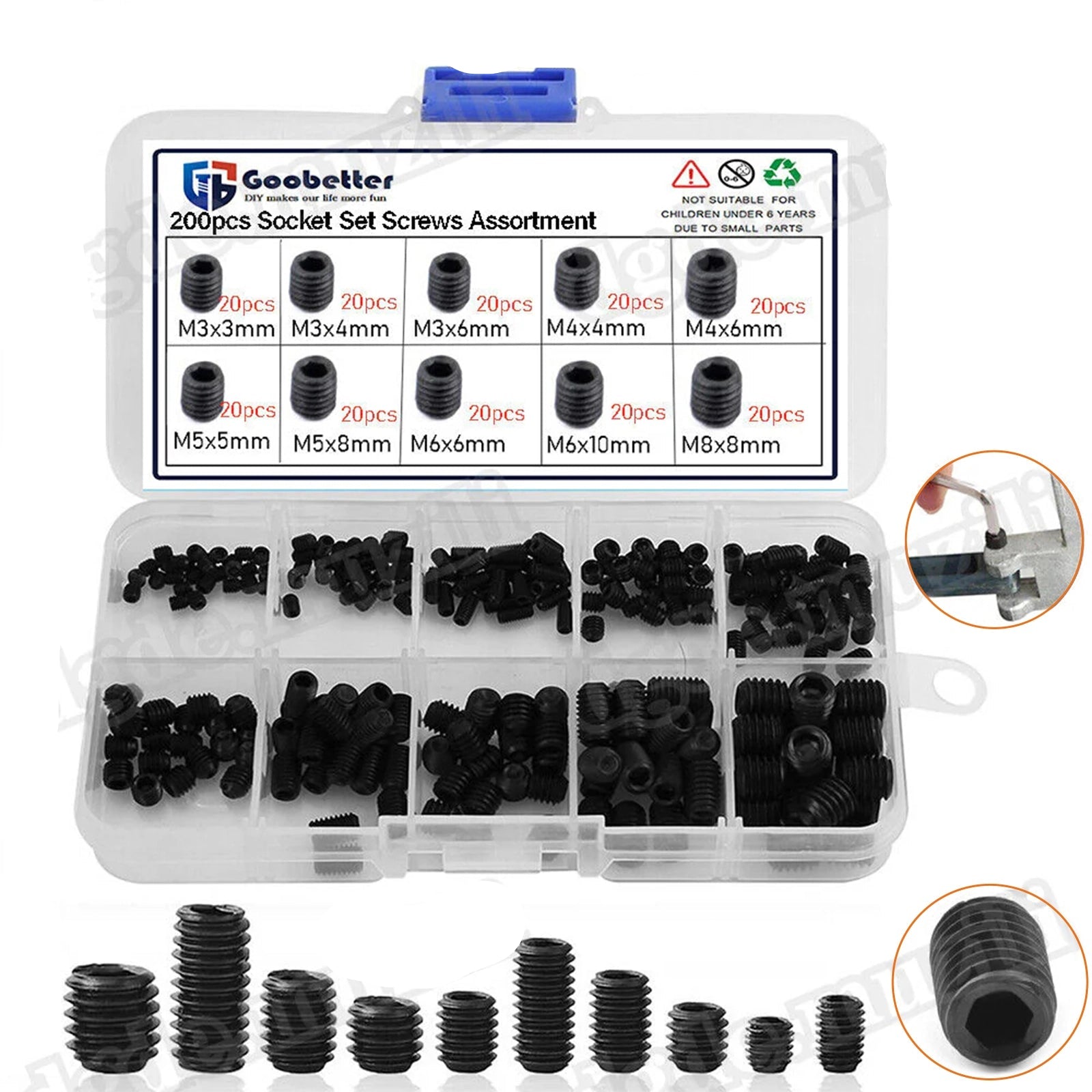 200Pcs Grub Screws Assortment M3 - M8 Hexagon Socket Set Screws DIN 913 - HomeDIYer