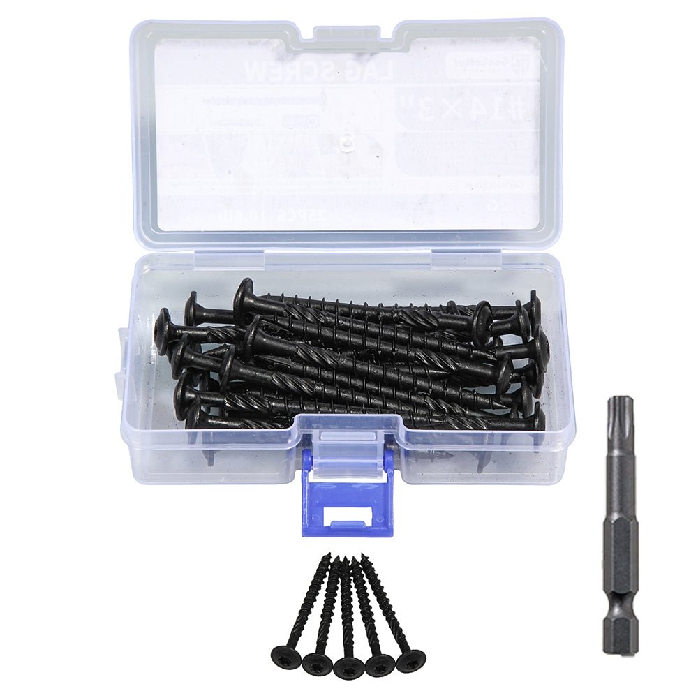 Black Lag Screw Torx Self Tapping Wood Screws Set with Bit 14x3" - HomeDIYer