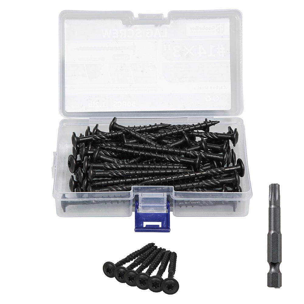 Black Lag Screw Torx Self Tapping Wood Screws Set with Bit 14x3" - HomeDIYer