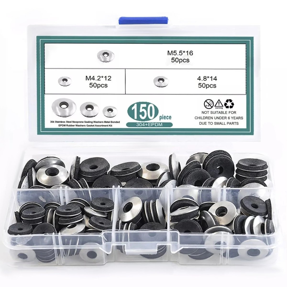 150Pcs 18 - 8 Stainless Steel Neoprene Bonded EPDM Sealing Washers Size 8 10 12 - HomeDIYer