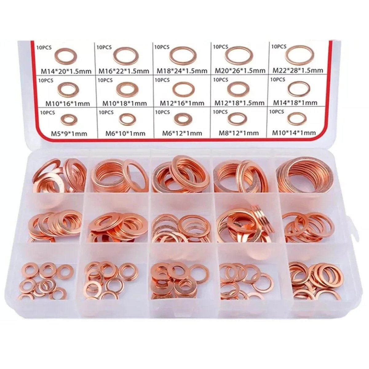 150 PCS Copper Crush Washer Gasket Set Flat O Ring Seal Assortment Kit M5 to M22 - HomeDIYer