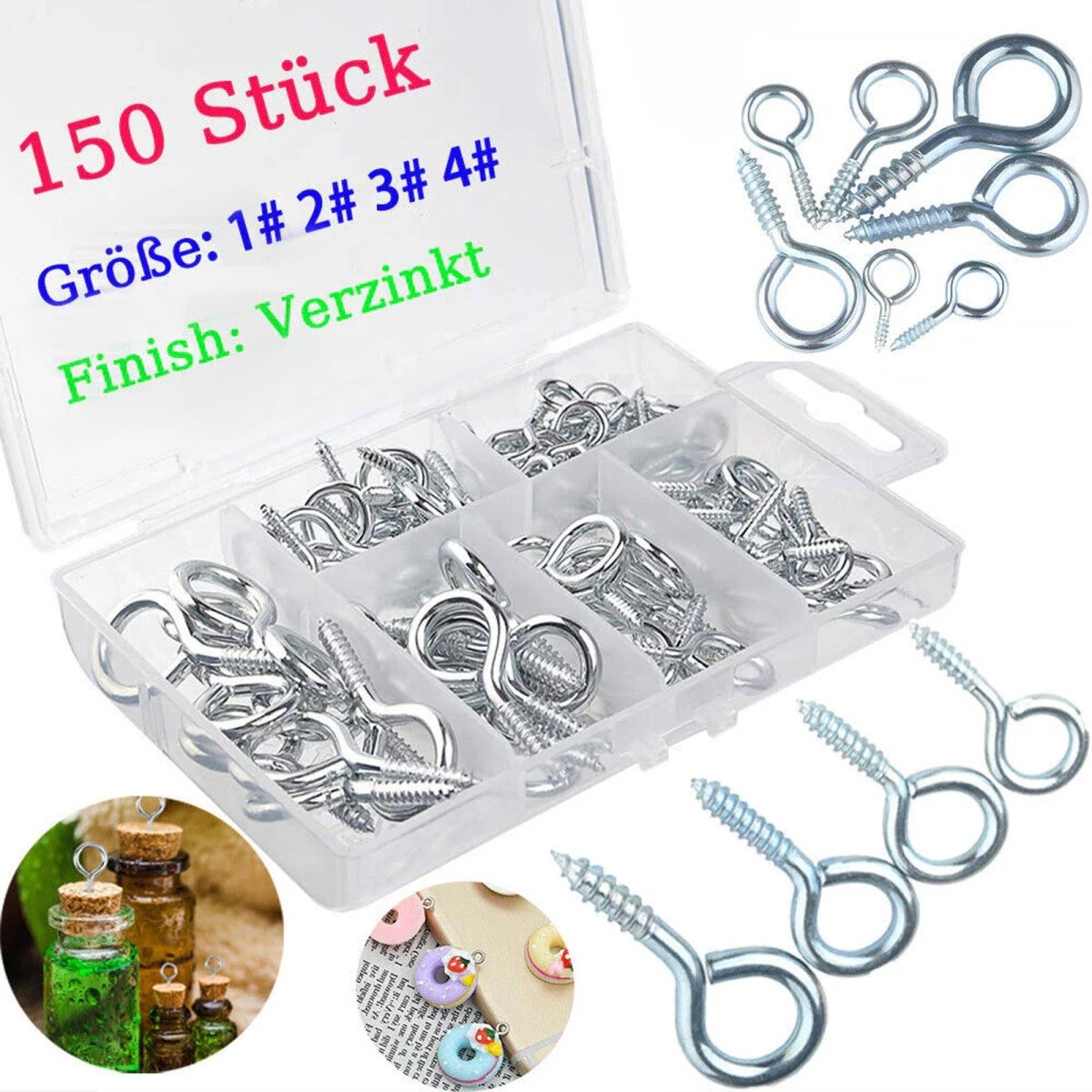 150x eyebolt eyebolt screw ring round wood thread 1 - 4 assortment set - HomeDIYer